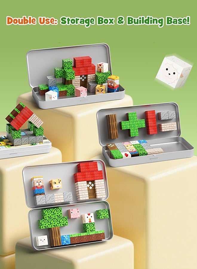 Organizer Mini Magnetic Blocks Farm Animals Travel Toys, 35PCS Portable Magnetic Building Cubes with Metal Storage Box for Kids Ages 4-8, Road Trip & Airplane Essentials - Image 3